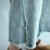 [清 濯] Staggered hem hem, đàn hồi eo, rửa mực, chân chất béo màu trắng, quần jean, quần chân rộng Quần jean
