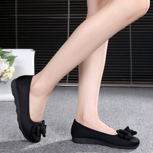 Слипоны, обувь, туфли с бантиком, черная униформа медсестры, мягкая подошва