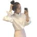 2018 mùa thu mới cao đẳng gió phun tay áo dài tay áo trắng Hàn Quốc phiên bản của lỏng hoang dã áo sơ mi nữ sinh viên triều Áo sơ mi trắng nữ form rộng tay dài Áo sơ mi dài tay