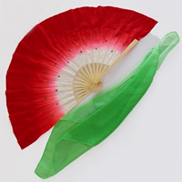 Настоящий шелковый красный вентилятор+градиент зеленый шелковый шарф