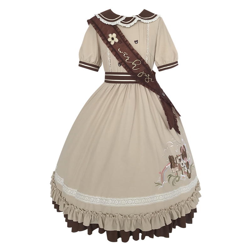 Moore Bear OP & Pre Sale【 mole Bear op 】 with puji Original design Bear Embroidery Detachable Ribbon lovely daily summer Lo skirt