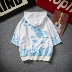 Trung quốc phong cách mùa hè nam bảy điểm tay áo trùm đầu cá tính Xiangyun in ấn áo len cộng với phân bón XL casual loose triều hoodie đen Áo len