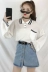 2018 đầu mùa thu mới Hàn Quốc phiên bản của lỏng POLO cổ áo dài tay áo len nữ sinh viên hoang dã ve áo phần mỏng áo triều
