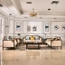 Mới phong cách Trung Quốc sofa gỗ rắn phòng khách Zen kết hợp khách sạn mô hình phòng clubhouse liên bang vải sofa đồ nội thất đơn giản - Bộ đồ nội thất Bộ đồ nội thất
