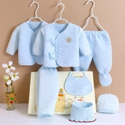 Quần áo sơ sinh cotton 0-3 tháng 6 mùa thu và mùa đông dày bộ ấm tặng hộp quà trăng tròn cho bé sơ sinh