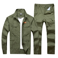 Летний армейский зеленый костюм с четырьмя карманами из чистого хлопка (на пуговицах)