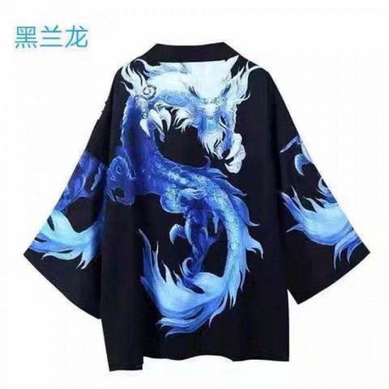 Black Blue Dragon & Daopaomen's wear improvement Hanfu Chinese style summer Thin Tang costume Chaopai Short sleeve Taoist Robe Cape Xianqi Retro Sunscreen