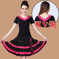 Двойная v -neck короткая черная розовая топ+роза красная большая большая юбка