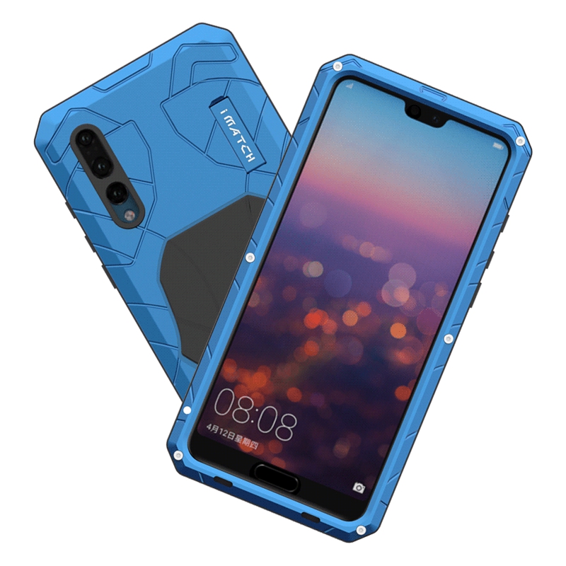 iMatch Water Resistant Shockproof Dust/Dirt/Snow-Proof Aluminum Metal Military Heavy Duty Armor Protection Case Cover for Huawei P20 & Huawei P20 Pro