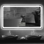 Gương phòng tắm thông minh tùy chỉnh 
            Gương phòng tắm màn hình cảm ứng LED có đèn treo tường chống sương mù nhà vệ sinh Gương thông minh hình vuông phát sáng