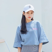Mùa hè 2018 mới của Hàn Quốc phiên bản của sinh viên lỏng lẻo nhỏ tươi rộng tay ngắn tay màu xanh và trắng dài T-Shirt áo sơ mi nữ