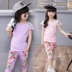Mùa hè phù hợp với cô gái ngắn tay T-Shirt 2018 mới của Hàn Quốc phiên bản giải trí giản dị cô gái mùa hè quần áo trẻ em hai mảnh quần short áo trẻ em Phù hợp với trẻ em