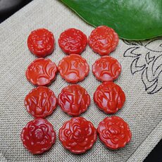 DIY аксессуары 纯天然无优化 满肉满色南红玛瑙精工梅兰竹菊背云 花草款通孔配饰