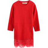 Красный демисезонный осенний свитер, элитная длинная юбка, платье, семейный стиль, популярно в интернете, в западном стиле, средней длины