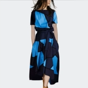Mùa hè 2019 tay ngắn khâu màu tương phản phổ biến phụ nữ mới khí chất Pháp nhỏ Một chiếc váy chữ - A-Line Váy