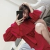 ◆ Yang Momo ◆ đầm voan Hàn Quốc phiên bản của eo cao một từ váy trumpet tay áo đỏ polo cổ áo ngắn bánh váy A-Line Váy