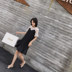 ◆ yang momo ◆ đầm voan Hàn Quốc phiên bản của thắt lưng cao khâu một chiếc váy từ trumpet tay áo giả hai mảnh xù váy đầm dạ hội A-Line Váy