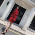 ◆ Yang Momo ◆ đầm voan Hàn Quốc phiên bản của eo cao một từ váy trumpet tay áo đỏ polo cổ áo ngắn bánh váy đầm chữ a đẹp A-Line Váy