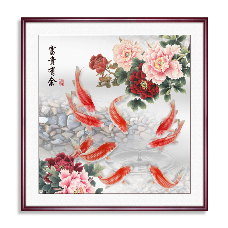 牡丹九魚圖風水玄關裝飾 font color=red> b>壁畫 /b> /font>