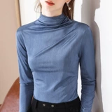 Элегантная эластичная приятная телу шелковистая спортивная одежда, осенний лонгслив, высокий воротник, облегающий крой