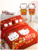 Hello Kitty bốn mảnh khăn trải giường đôi hoạt hình kỷ niệm dễ thương bông đỏ giường mới cưới - Bộ đồ giường bốn mảnh bộ chăn ga gối đệm cưới everon Bộ đồ giường bốn mảnh