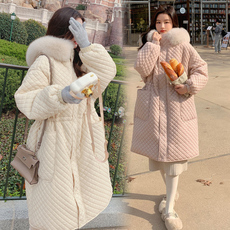 Пальто для беременных 孕妇装冬季羽绒棉服长款连帽大毛领温柔风加厚保暖棉衣棉袄冬季女
