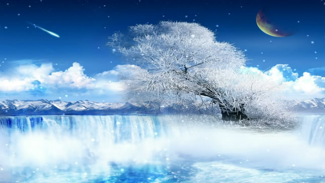 唯美 瀑布 雪松 动态素材雪花 雪花婚礼 LDE视频素材 圣诞 冰