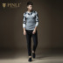 PINLI sản phẩm mùa thu mùa thu của nam giới phù hợp với vòng cổ áo thun đan áo len S163310095 Kéo qua