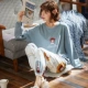 Đồ ngủ nữ mùa xuân và mùa thu cotton dài tay Hàn Quốc mùa thu và mùa đông cotton dễ thương sinh viên có thể mặc bộ đồ dịch vụ tại nhà - Nam giới