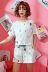 Bộ đồ ngủ mùa hè của phụ nữ phù hợp với ngắn tay hai mảnh mùa hè Hàn Quốc phiên bản của bông lỏng sinh viên tươi có thể mặc quần áo nhà mỏng