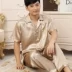Của nam giới đồ ngủ lụa mùa hè quần mỏng mùa xuân và mùa thu Hàn Quốc phiên bản của kích thước lớn cardigan băng lụa phù hợp với ngắn tay dịch vụ nhà