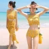 Áo tắm nữ chia góc phẳng ngực nhỏ tập hợp bộ bikini ba mảnh bảo thủ váy dài kỳ nghỉ bãi biển Hàn Quốc áo tắm