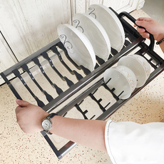 Сушилка 厨房台面碗碟置物架抽屉内置收纳碗盘橱柜拉篮用放碗架子带沥水盘