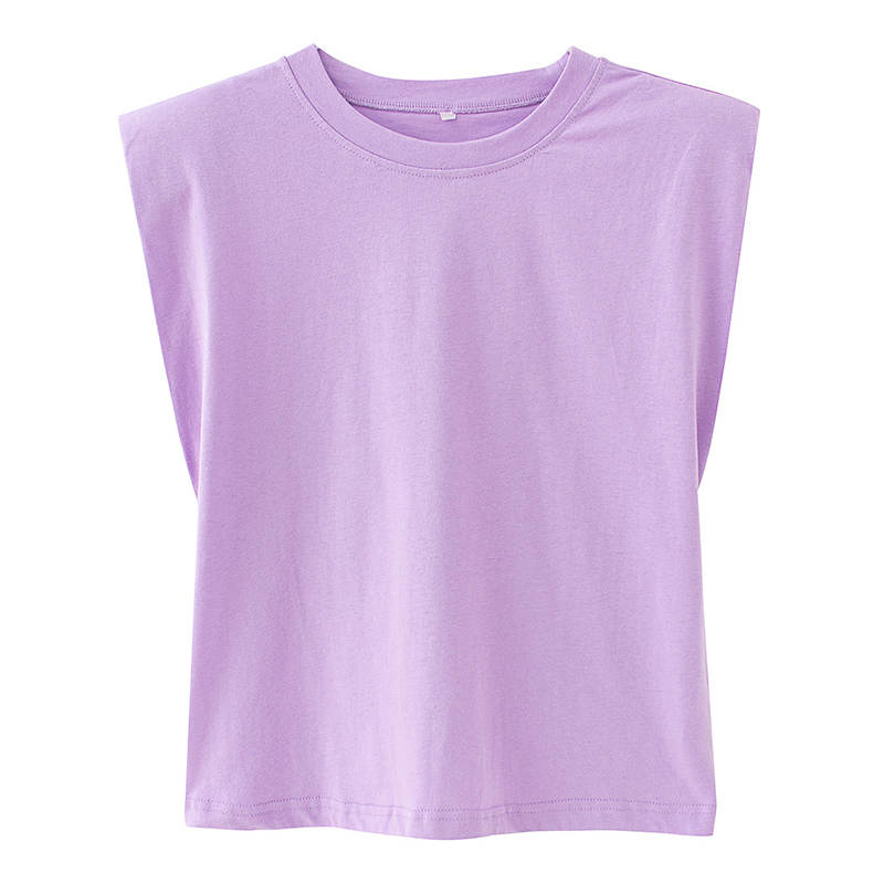 VioletEurope and America Women's wear fashion Versatile Solid color Sleeveless Shoulder pads Crew neck vest T-shirt easy leisure time Sag Undershirt tide