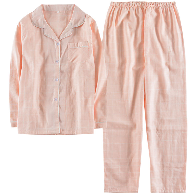 情侣纯棉双层纱布日系宽松家居服套装