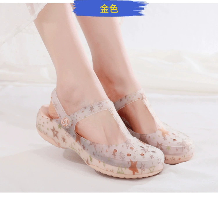 Veblen giày dép lỗ thoáng khí mùa hè của phụ nữ không trơn trượt đáy dày hoa đi biển giày bên ngoài mang dép 