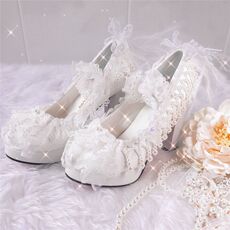 Обувь 原创lolita仙气纯白洛丽塔花嫁鞋茶会甜美古典玩偶手作lo鞋高跟鞋