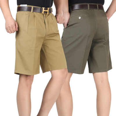 Mùa hè bông trung và tuổi già đôi quần short xếp li quần cha lớn kích thước cao eo lỏng quần của nam giới năm điểm quần