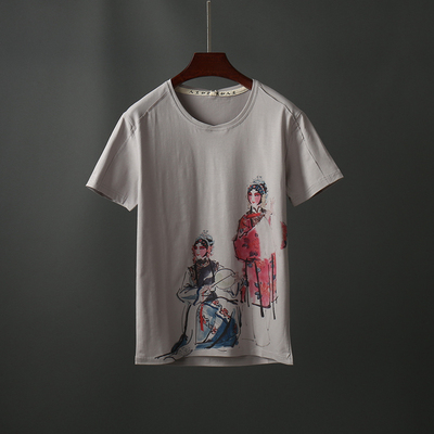 Mùa hè người đàn ông mới của ngắn tay t-shirt Trung Quốc phong cách xu hướng in ấn t-shirt thanh niên slim vòng cổ áo sơ mi 9105 áo thun nam basic Áo phông ngắn