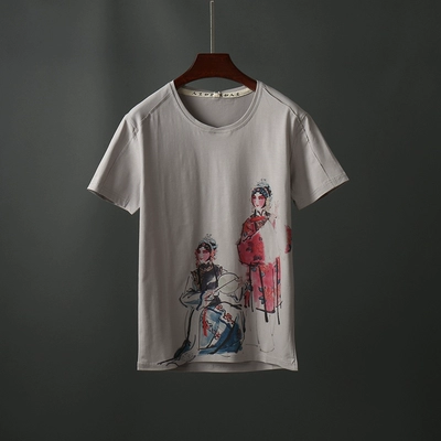 Mùa hè người đàn ông mới của ngắn tay t-shirt Trung Quốc phong cách xu hướng in ấn t-shirt thanh niên slim vòng cổ áo sơ mi 9105 áo thun nam basic Áo phông ngắn