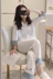Ưu đãi đặc biệt giải phóng mặt bằng đồ ngủ mùa xuân và mùa thu Hàn Quốc cho nữ bộ phận mỏng cotton dài tay phục vụ tại nhà hai mảnh phù hợp với mùa hè cổ chữ V - Bên ngoài ăn mặc