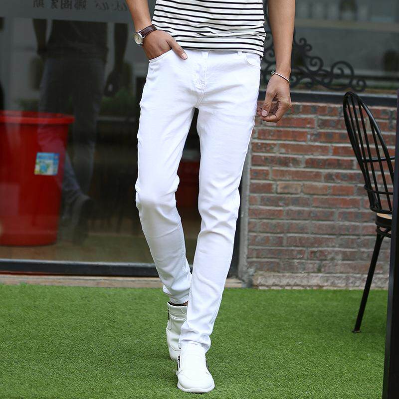 White Jeans Men's Stretch Slim Pants 