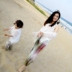 Net bãi biển đỏ cha mẹ-con tải 2018 mới bên bờ biển kỳ nghỉ chống muỗi quần bé gái bằng vải bông lụa đèn lồng thủy triều - Trang phục dành cho cha mẹ và con