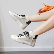 2019 mới học sinh giày lưới thoáng khí nữ in lưới màu đỏ trắng giày da mùa hè cao để giúp giày thường - Giày cao gót