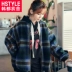 Quần áo Handu 2018 Phụ nữ Hàn Quốc mùa đông mới lười biếng kẻ sọc retro kẻ sọc ngắn len - Áo khoác ngắn