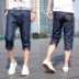 Cắt quần quần short nam jeans mùa hè thanh niên Slim Hàn Quốc phiên bản của xu hướng 7 điểm quần nam năm điểm quần nam shop quần áo nam Cao bồi