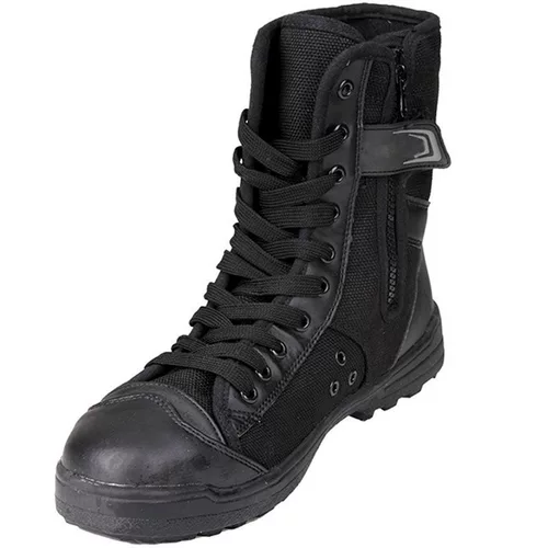 Черные высокие тканевые тактические сапоги, высокая талия
