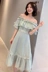 Mùa hè 2019 mới của phụ nữ ngọt ngào quây cổ áo dây đeo ren xù váy voan dài - váy đầm