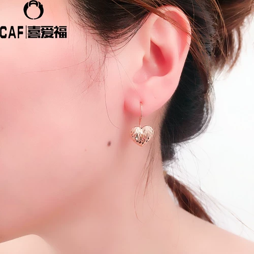 Ювелирное украшение, золотые глянцевые серьги в виде сердечка, Россия, 14 карат, розовое золото