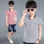 Trai Ngắn Tay Áo Mùa Hè Hàn Quốc Trẻ Em 8 Cậu Bé Lớn Cotton Shirt 10 Cậu Bé Nửa Tay Áo Top 12-15 Năm áo sơ mi cho bé trai 6 tuổi